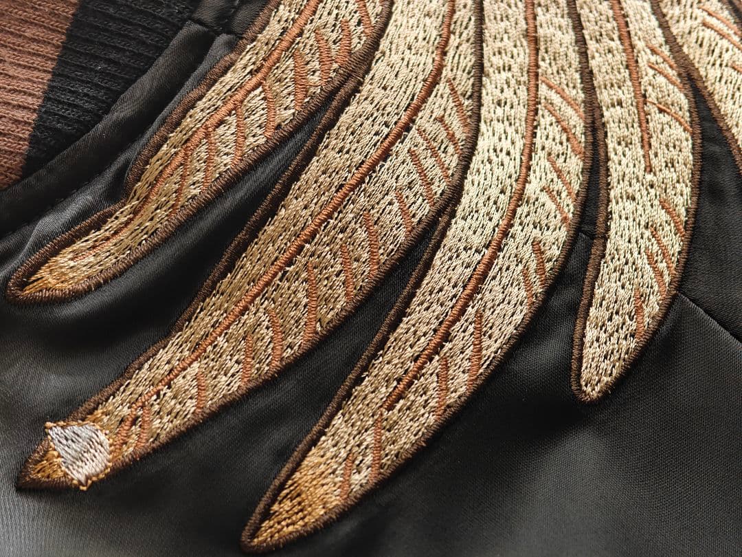 【超美品！】【超格好いい！】刺繍スカジャン黒サテン生地不死鳥 鳳凰 フェニックス