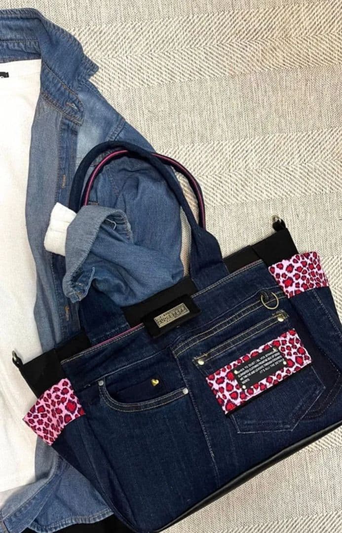 マリン大きめトートリメイクバッグ（LL）No.859☆ショルダー紐4cm