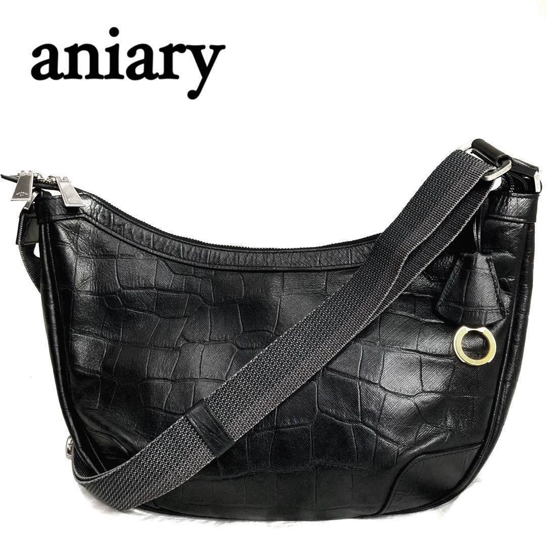 美品✨aniary バルケッタ クロコ型押しショルダーバッグ 三日月 チャーム付