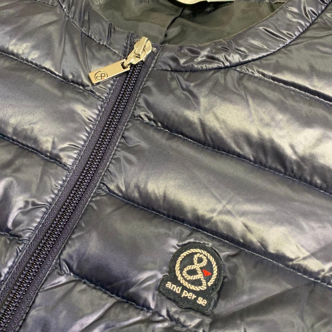 美品✨ and per se アンパスィ　ダウンジャケット　ノーカラー　ネイビー