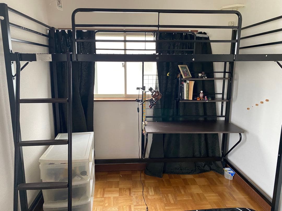 黒 ロフトベッド デスク付き メタルフレーム ニトリ　ロフトベッド　アルルN