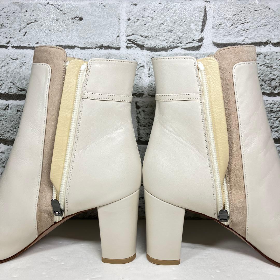 【試着程度】DIANA ブーツ 25cm レザー アイボリー サイドジップ