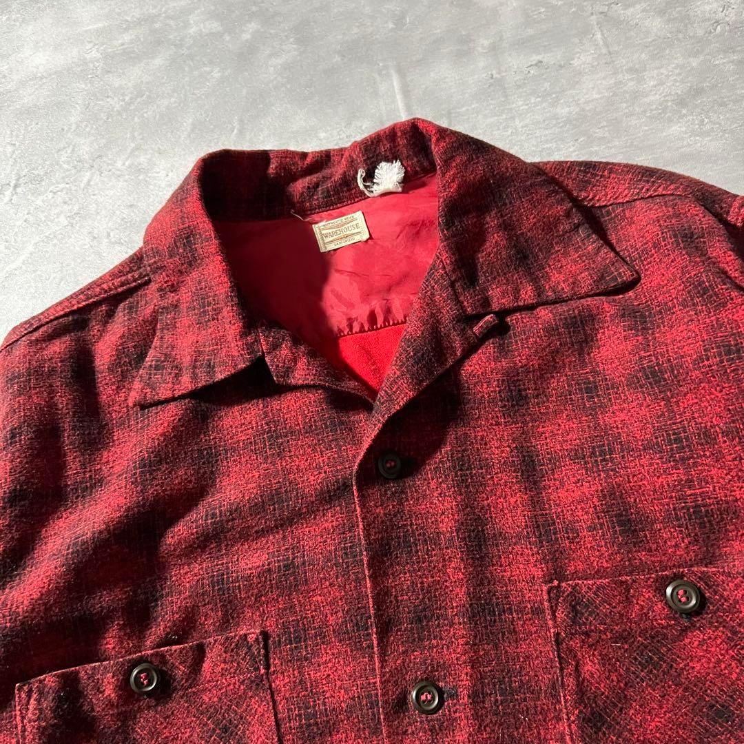 【バッファロー、オンブレライク】Warehousd起毛ネルシャツ古着アメカジ赤.