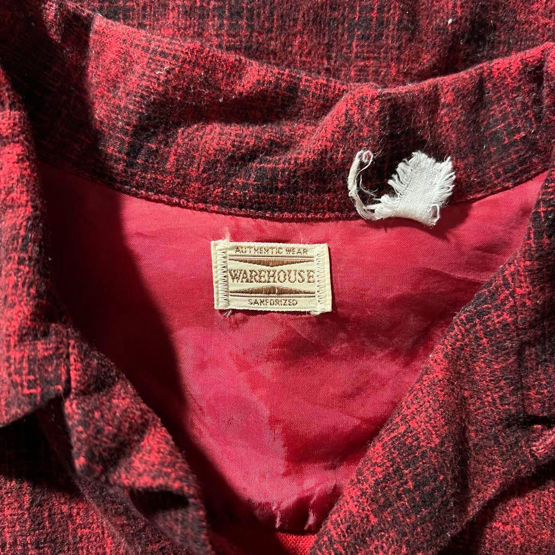 【バッファロー、オンブレライク】Warehousd起毛ネルシャツ古着アメカジ赤.