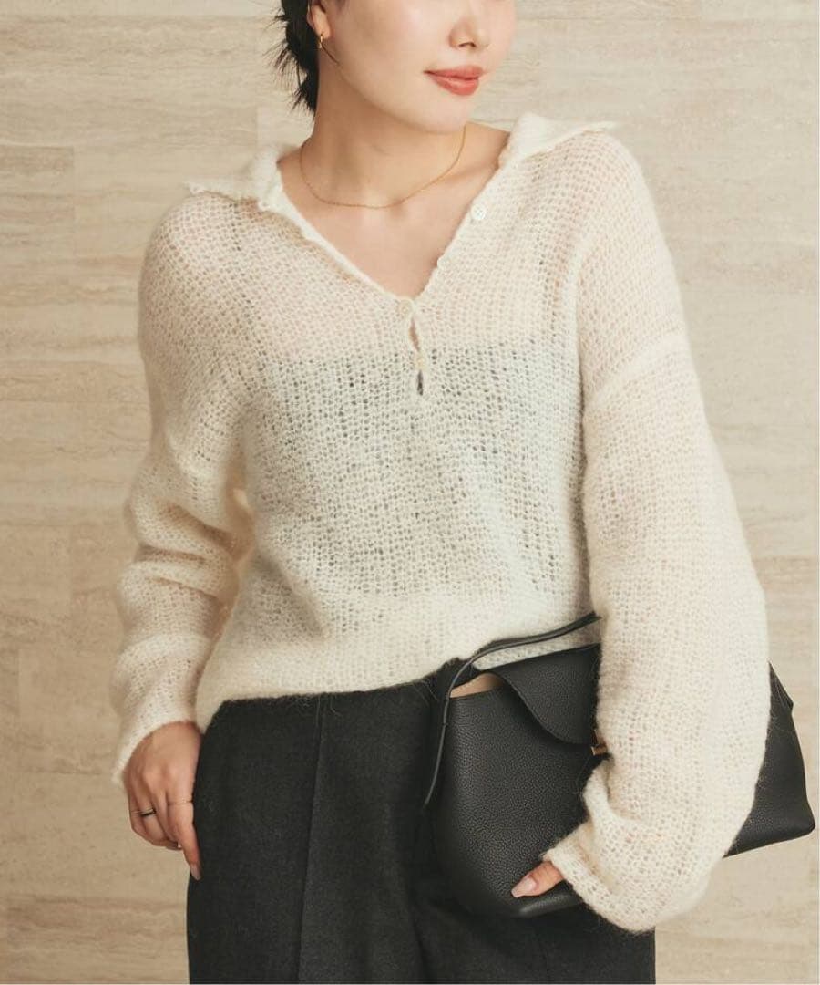 Plage ALPACA MIX BUTTON ニット ホワイト