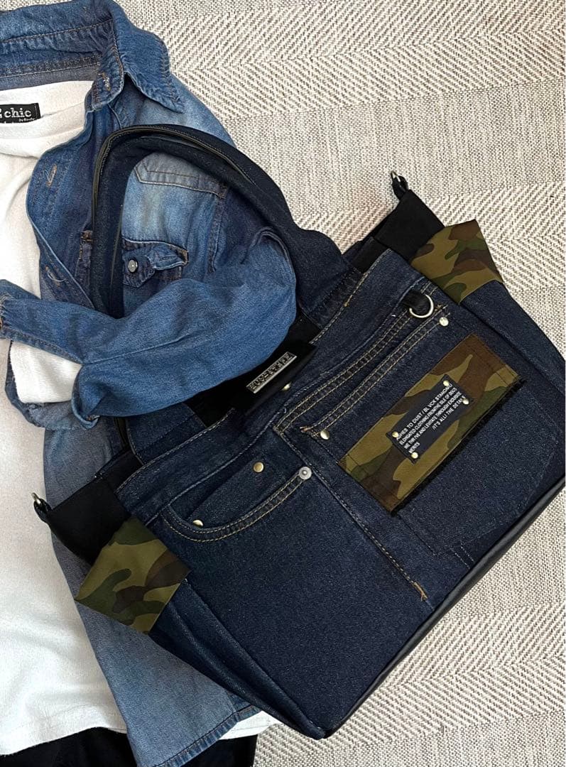 こってぃ大きめデニムリメイクバッグ（LL）No.806☆トートバッグ