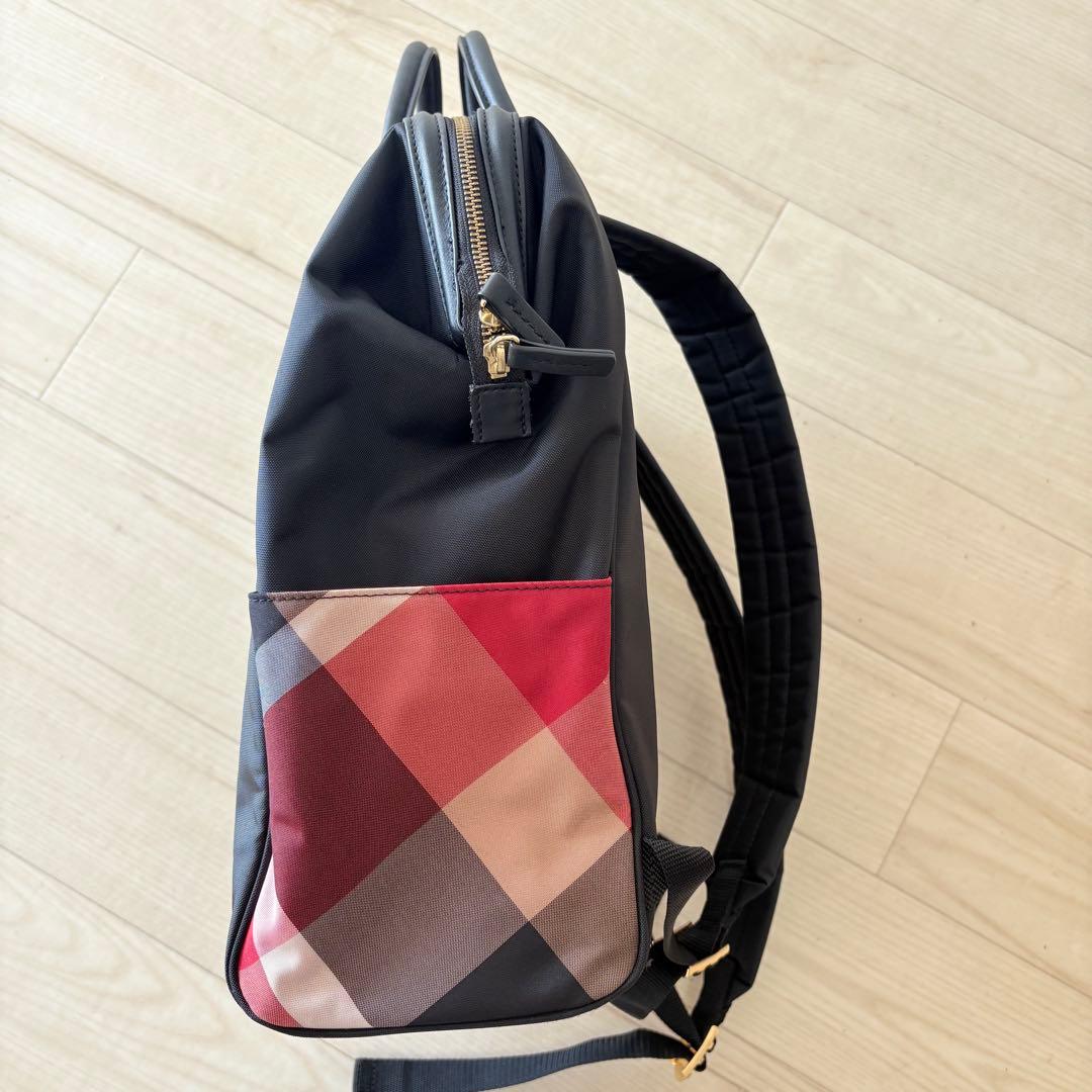 ブルーレーベル クレストブリッジ リュック チェック A4収納 黒　ブラック