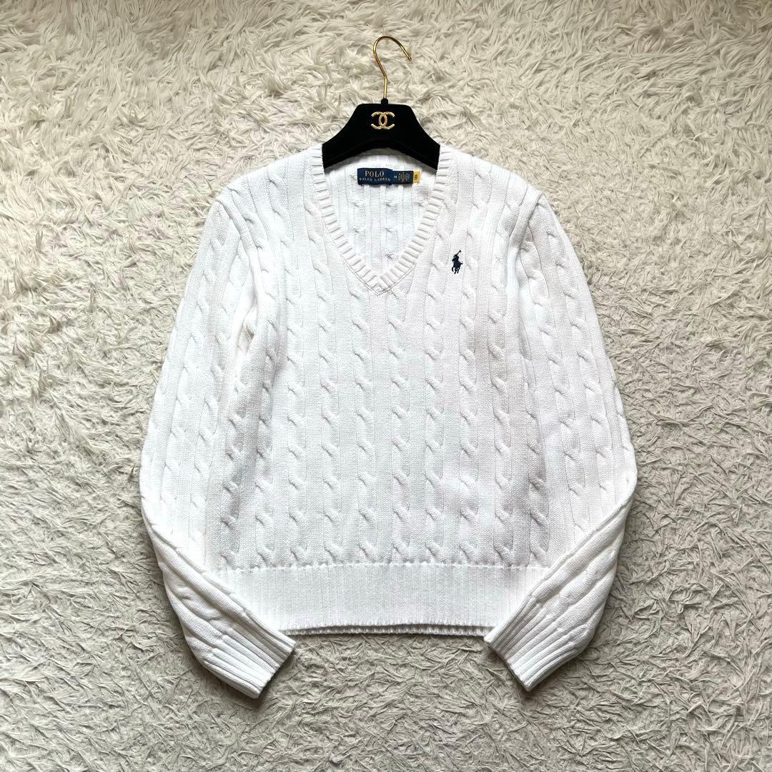 極美品 近年モデル ラルフローレン ケーブルニット コットン Vネック セーター