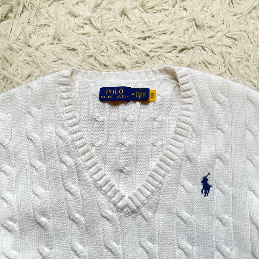 極美品 近年モデル ラルフローレン ケーブルニット コットン Vネック セーター