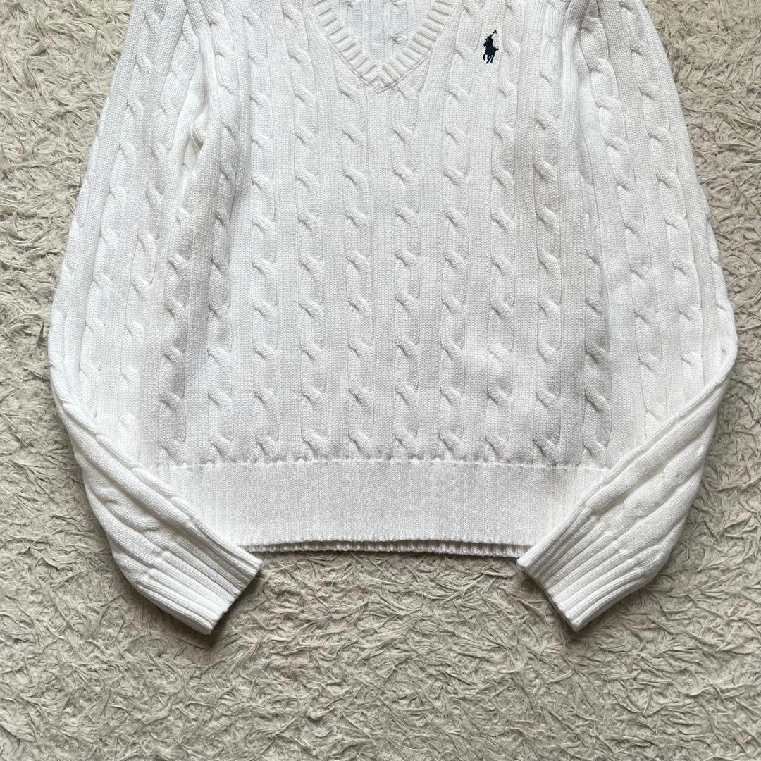 極美品 近年モデル ラルフローレン ケーブルニット コットン Vネック セーター