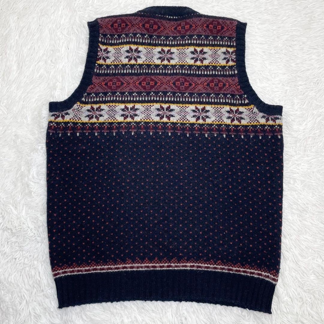 【美品】ジャミーソンズ　ニットベスト・フェアアイル柄・Vネック・ XL