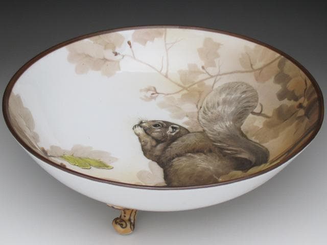 オールドノリタケ モールド栗鼠絵 脚付ボウル 22cm