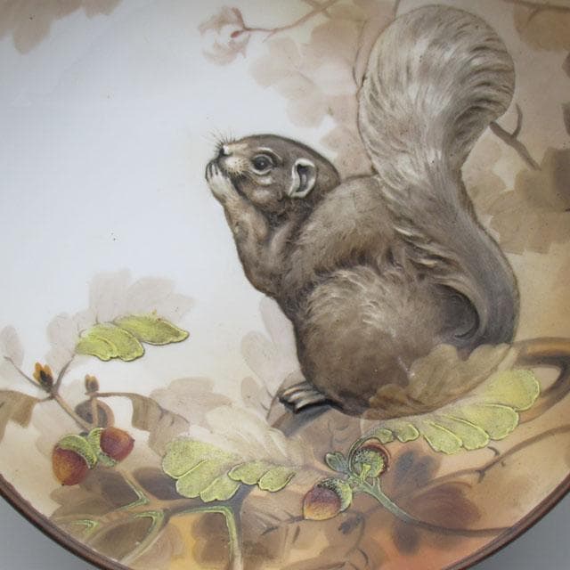 オールドノリタケ モールド栗鼠絵 脚付ボウル 22cm