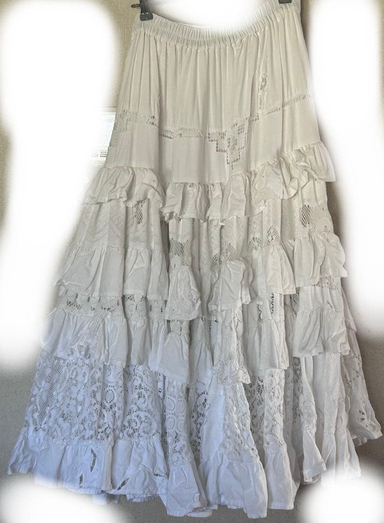 kiki2 古着 ビンテージ リメイク ハンドメイド スカート レース 白