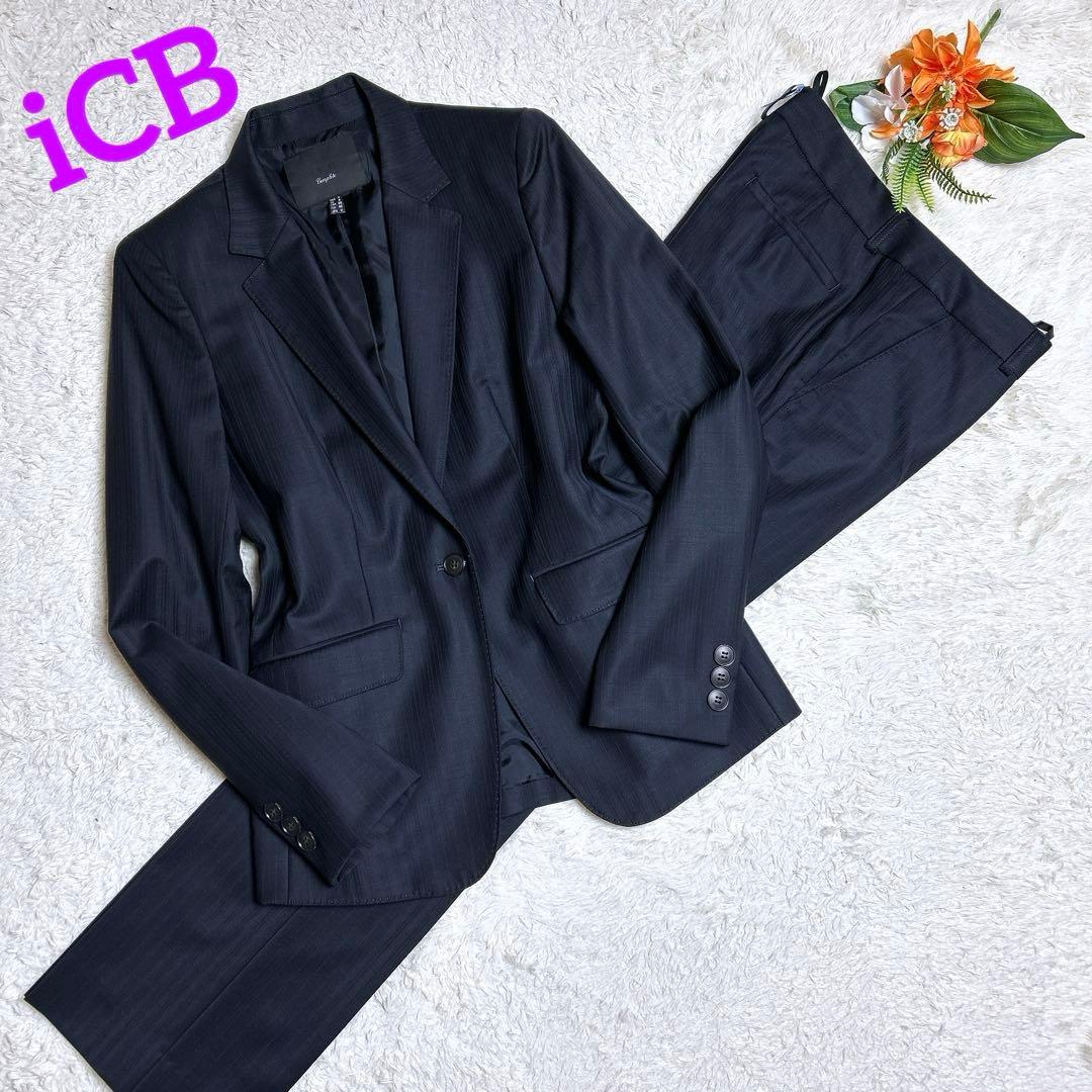 極美品/アイシービー　パンツセットアップ　ストライプ　フォーマル　11号