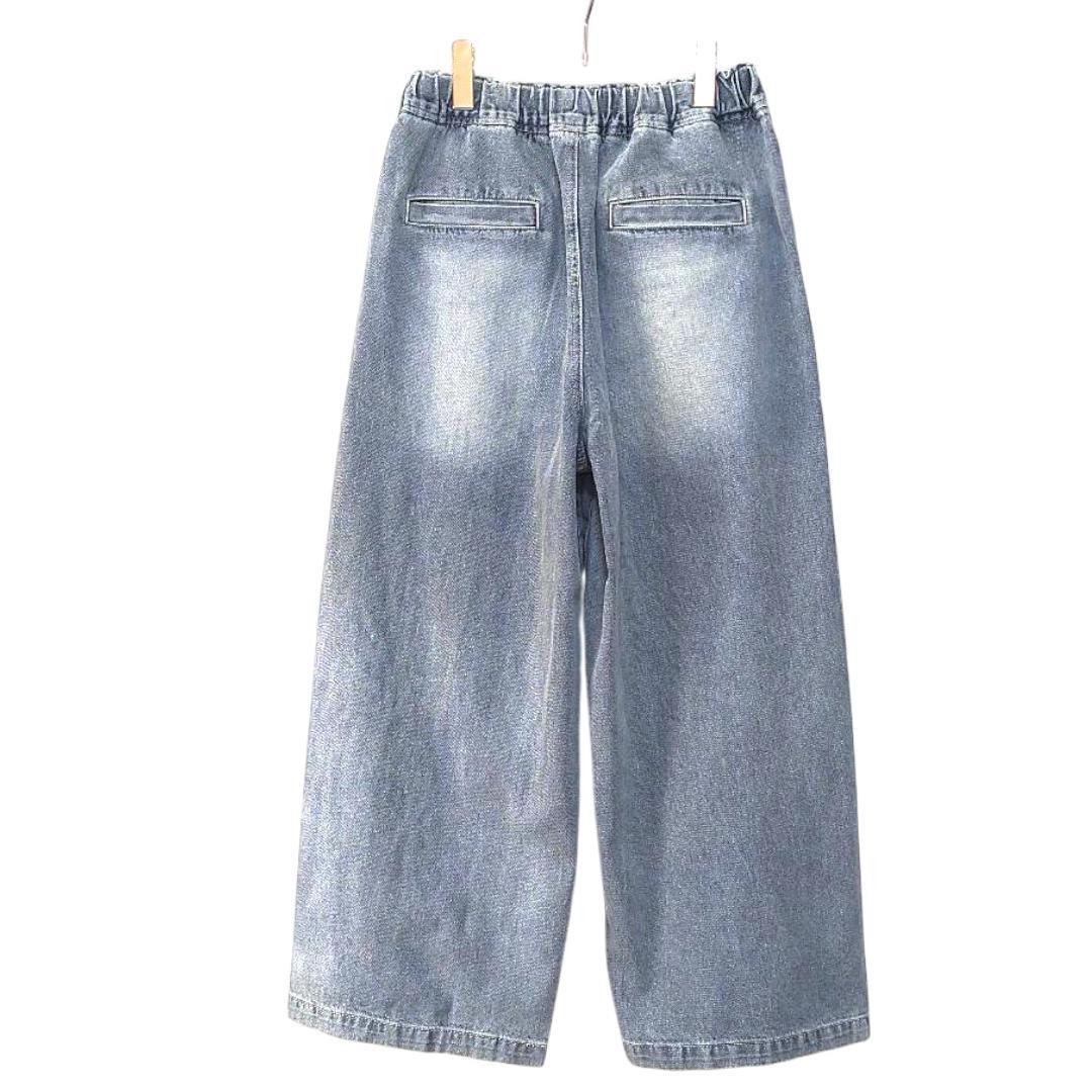 新品　DouDou　デニムワイドイージーパンツ　ブルー　ドゥドゥ