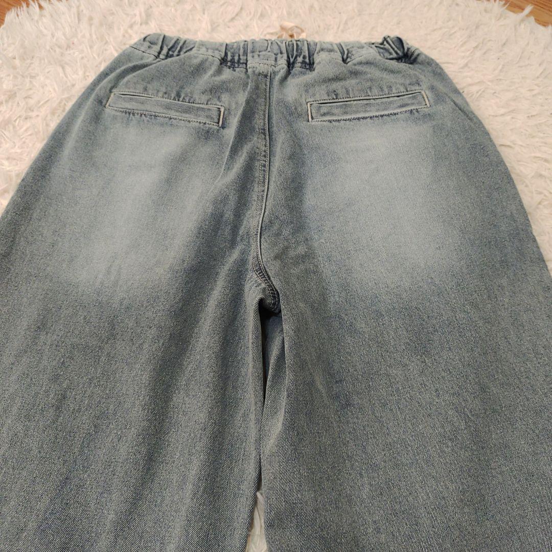 新品　DouDou　デニムワイドイージーパンツ　ブルー　ドゥドゥ