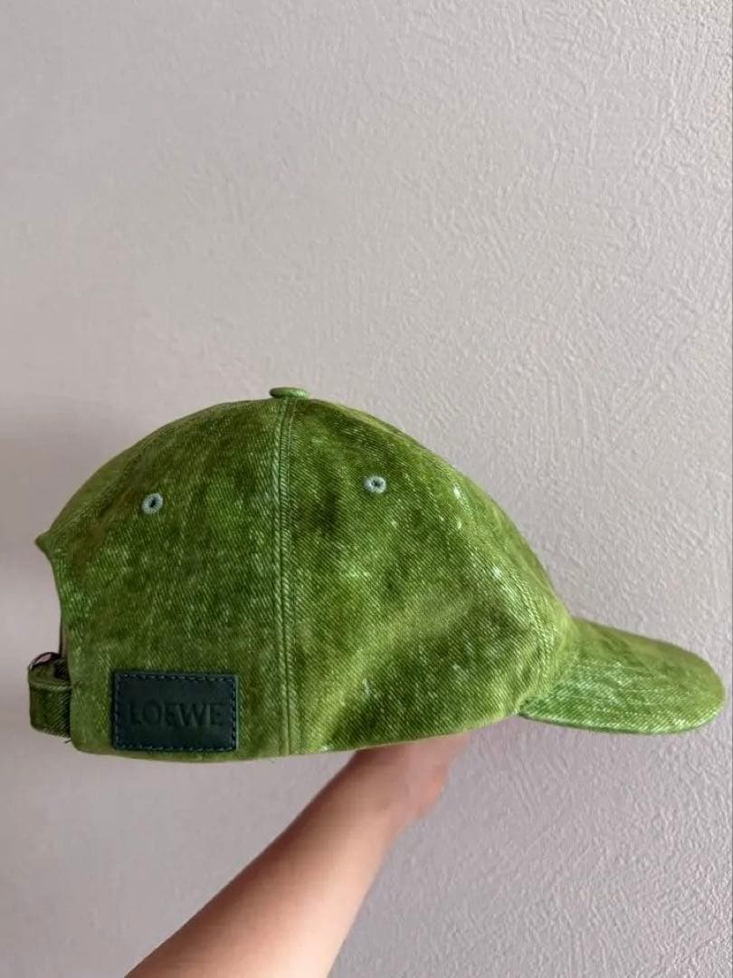 ロエベ キャップ フロックデニム グリーン アナグラム レザー