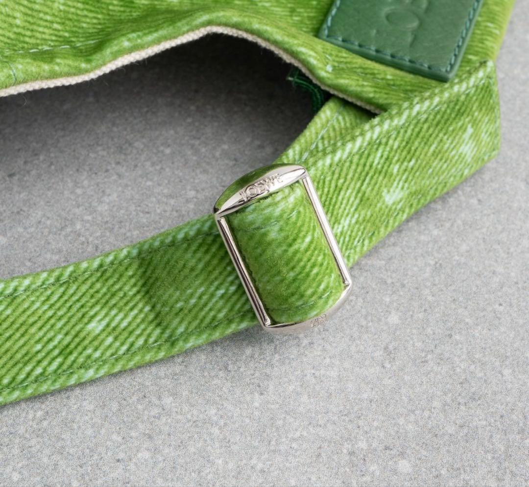 ロエベ キャップ フロックデニム グリーン アナグラム レザー