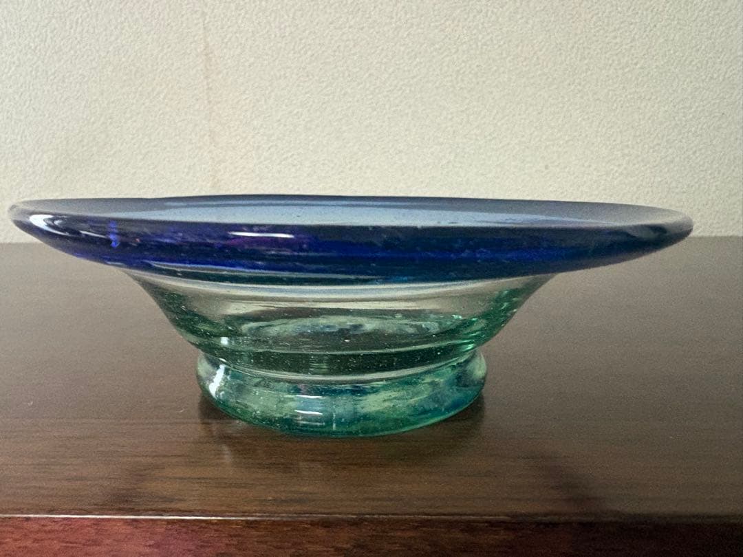 和ガラス　大正ガラス　青色×緑色　氷カップ　ウランガラス　ぽっくり厚みあり