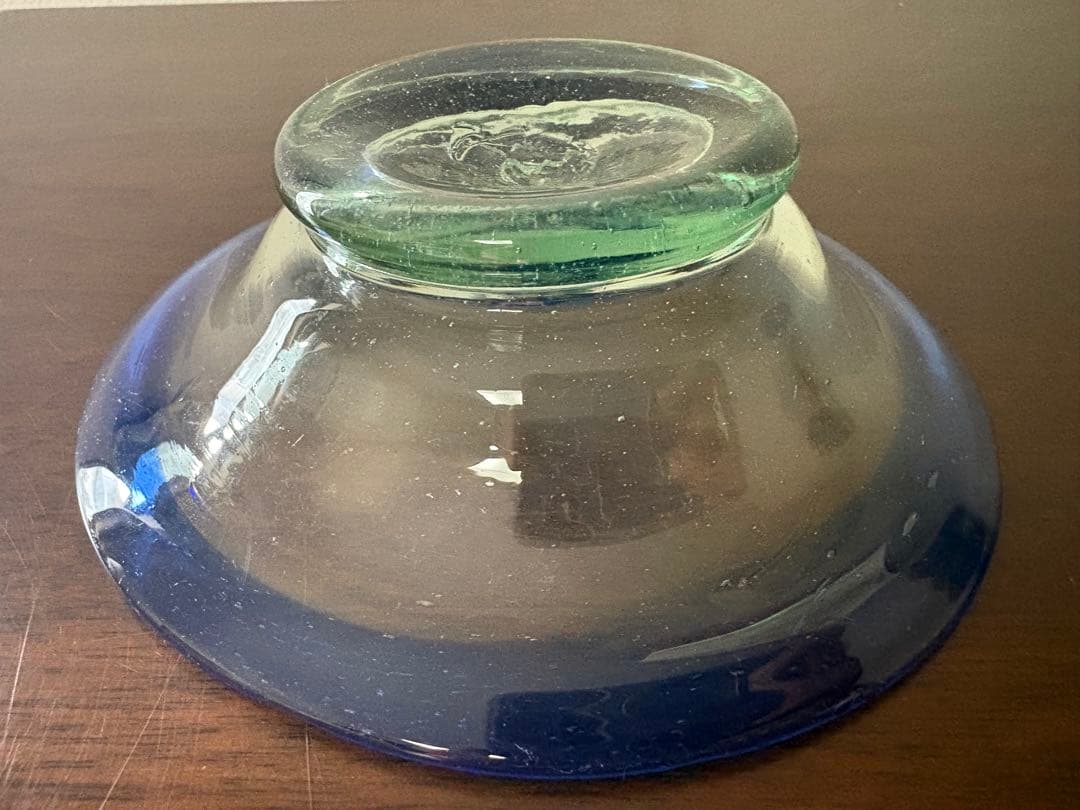 和ガラス　大正ガラス　青色×緑色　氷カップ　ウランガラス　ぽっくり厚みあり