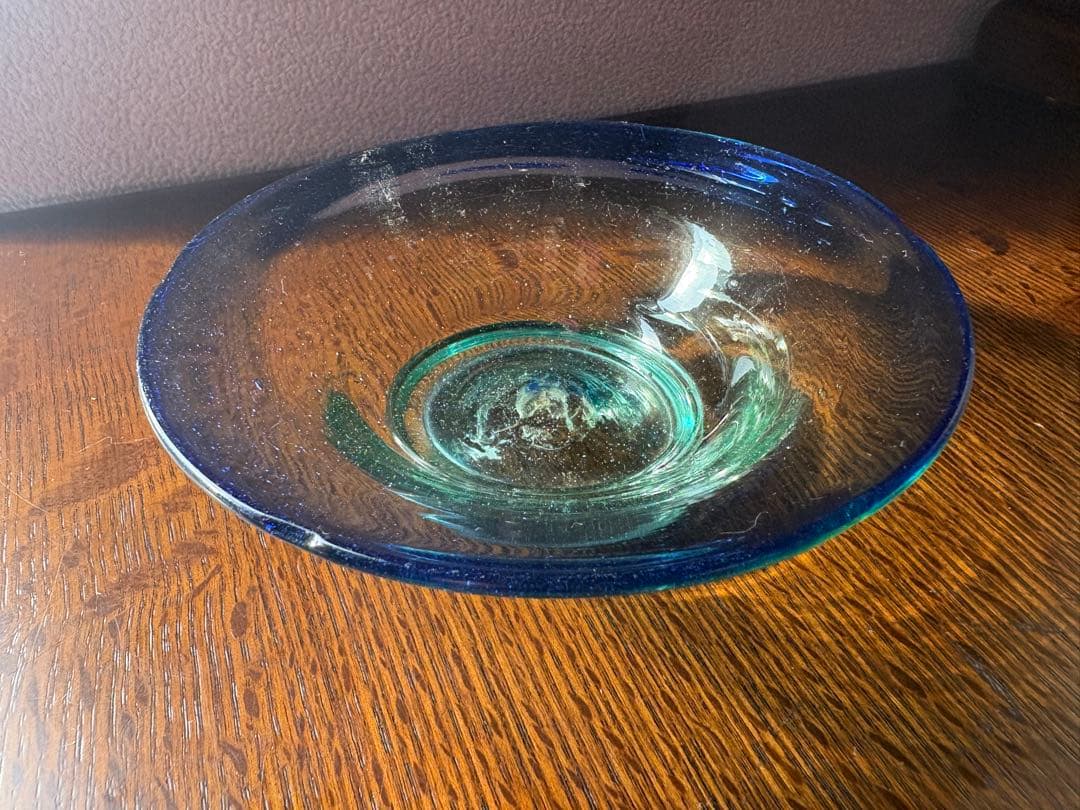 和ガラス　大正ガラス　青色×緑色　氷カップ　ウランガラス　ぽっくり厚みあり