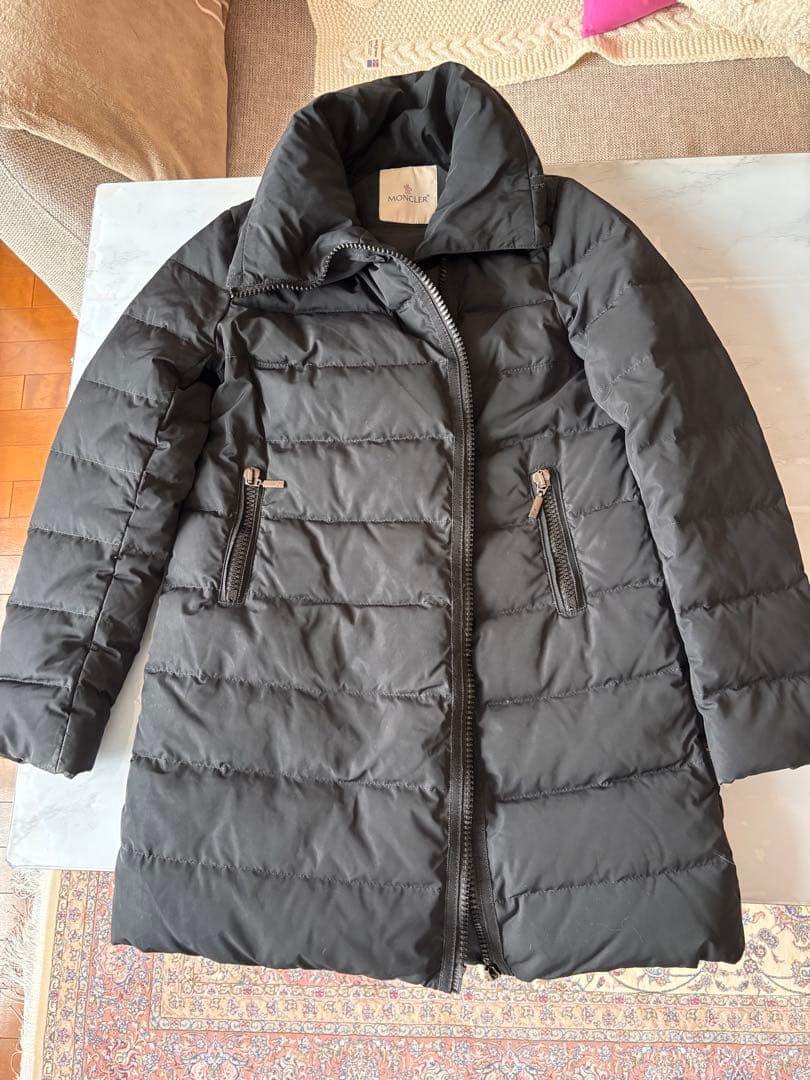 モンクレール ファスナー破損 黒ロングダウンコート MONCLER