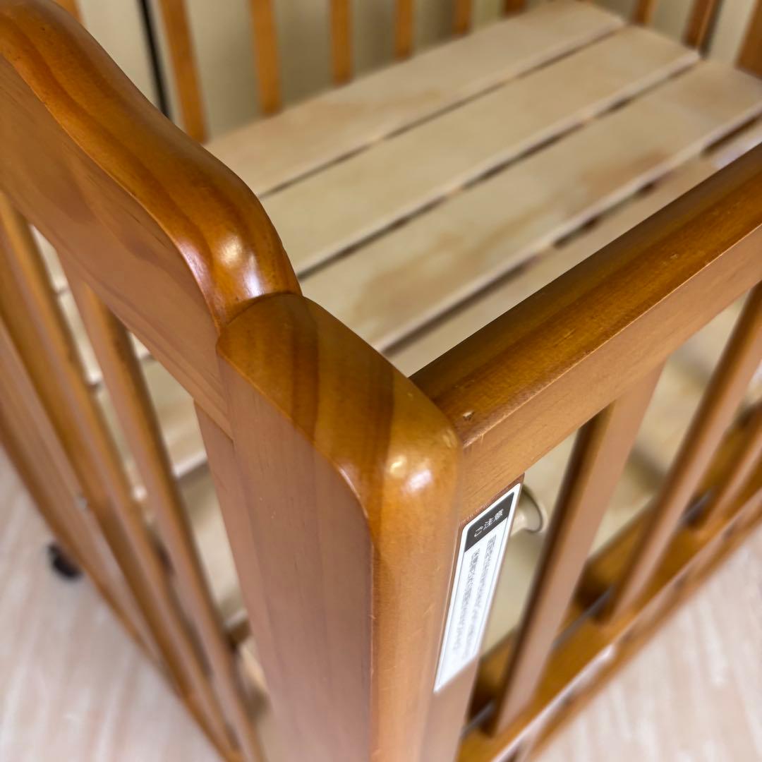 ☆除菌清掃済☆大和屋　パタン　折りたたみミニベビーベッド　すのこ　ライトブラウン