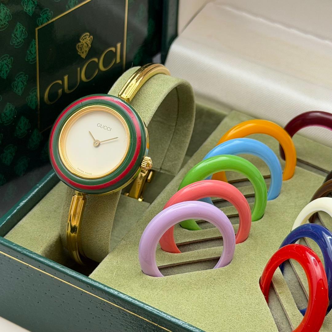 動作未確認　美品　グッチ　チェンジベゼル　ベゼル11個付 クォーツ　希少　箱説保