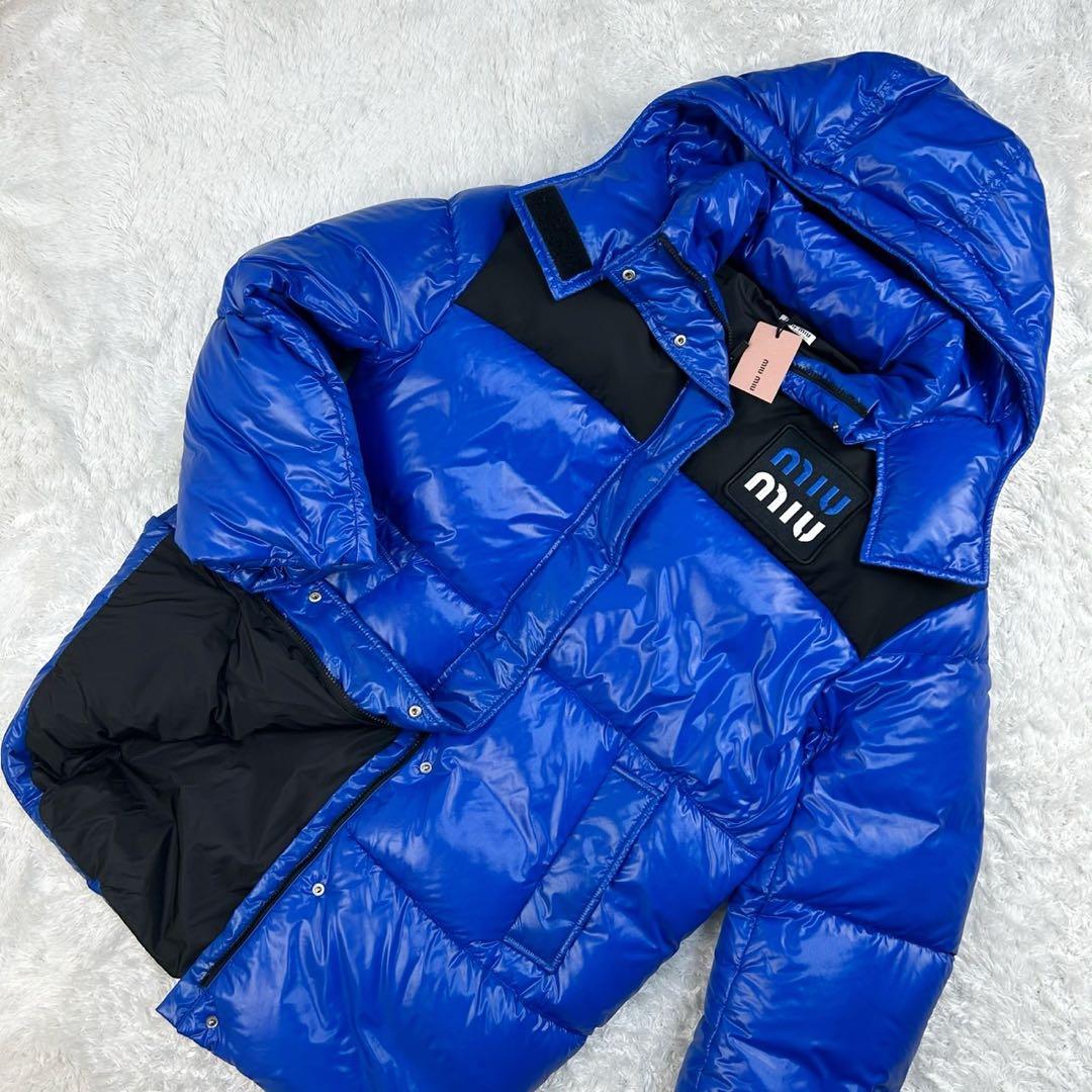 6087【タグ付き】ミュウミュウ‪☆刺繍ロゴ入りバイカラーダウン サイズ40