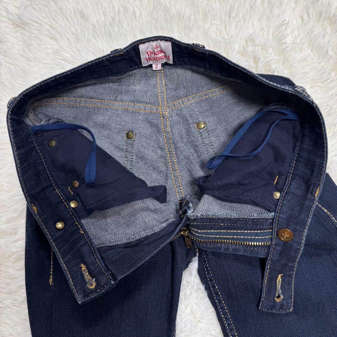 【希少/日本製】ヴィヴィアンウエストウッド 裾ジップ オーブ刺繍 デニム 2