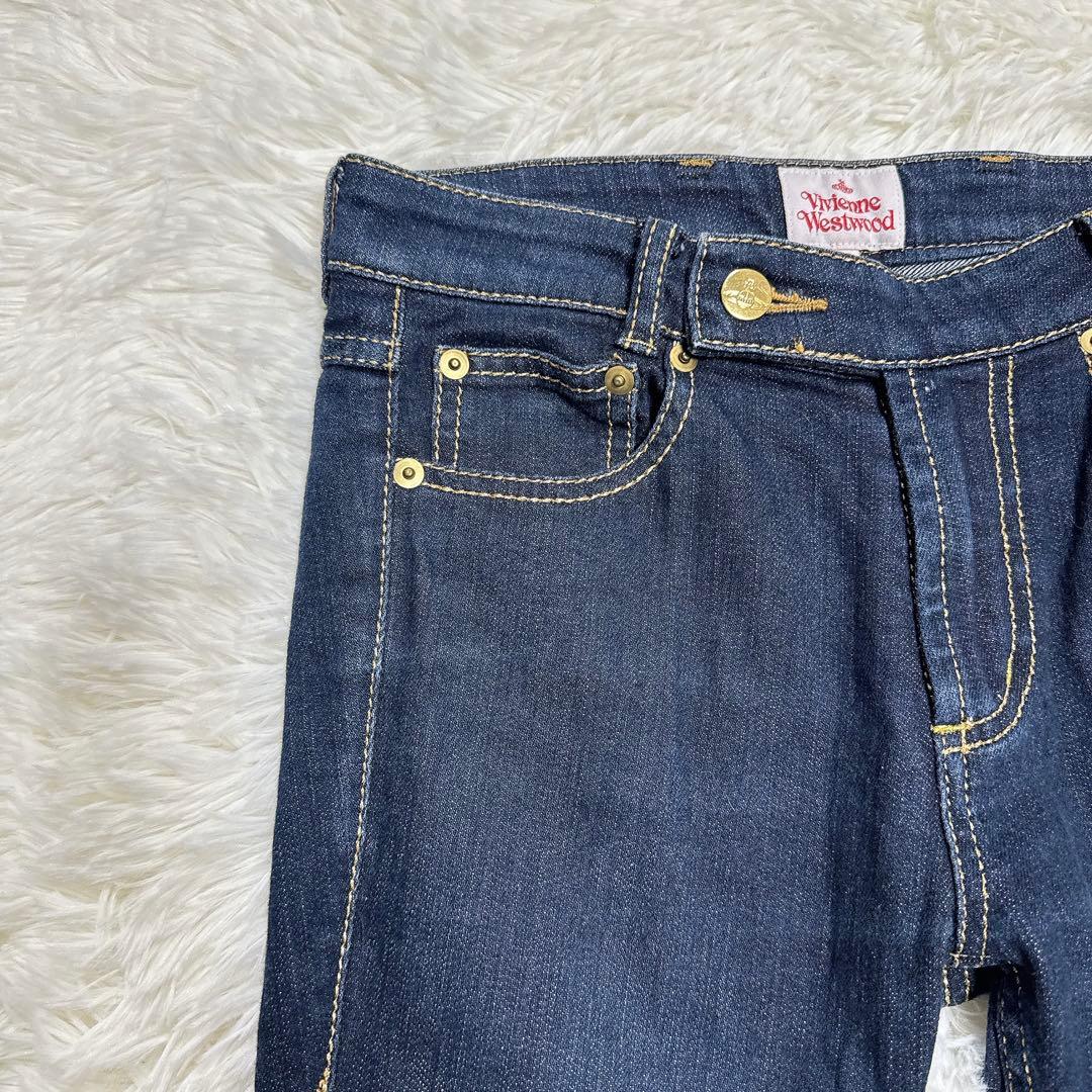 【希少/日本製】ヴィヴィアンウエストウッド 裾ジップ オーブ刺繍 デニム 2