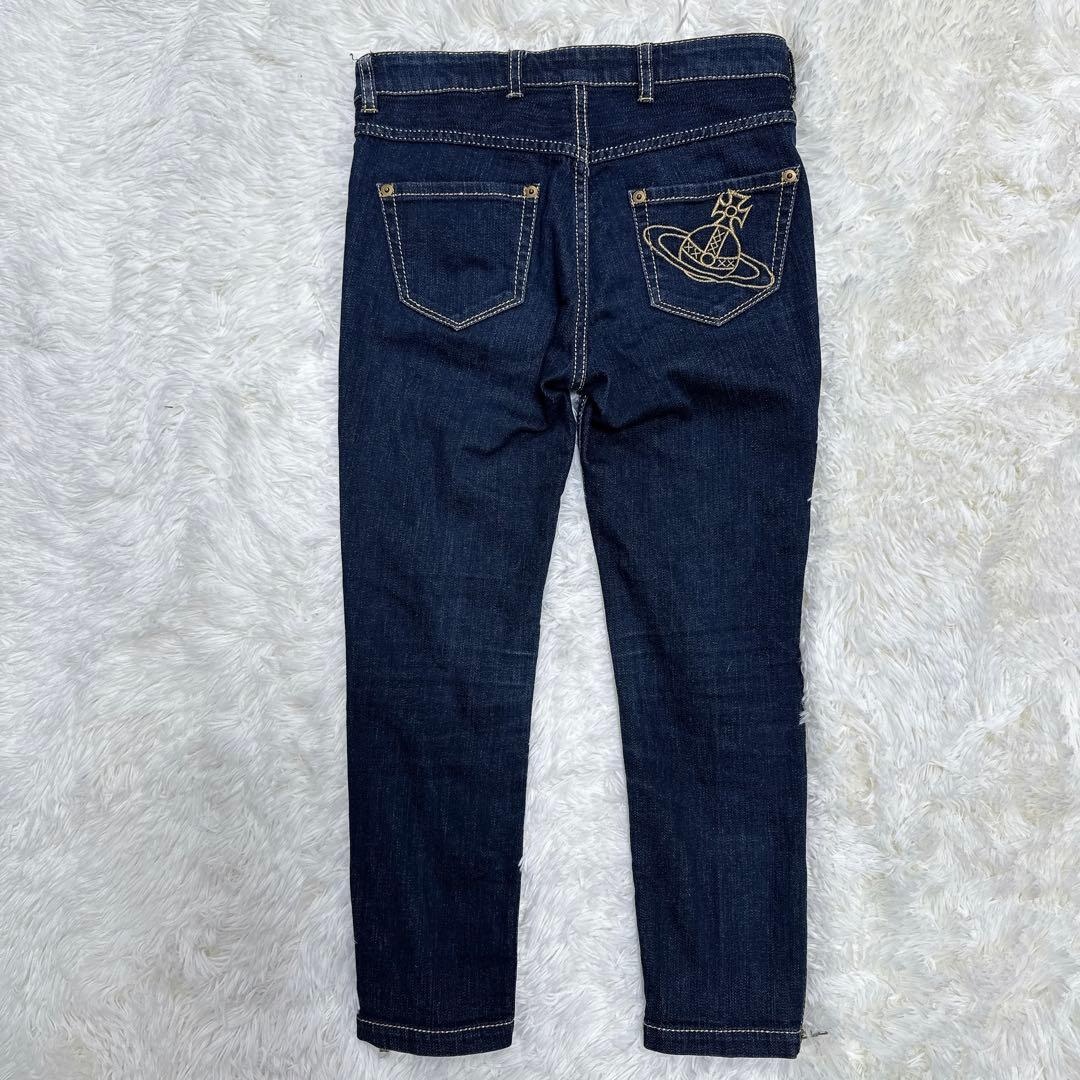 【希少/日本製】ヴィヴィアンウエストウッド 裾ジップ オーブ刺繍 デニム 2