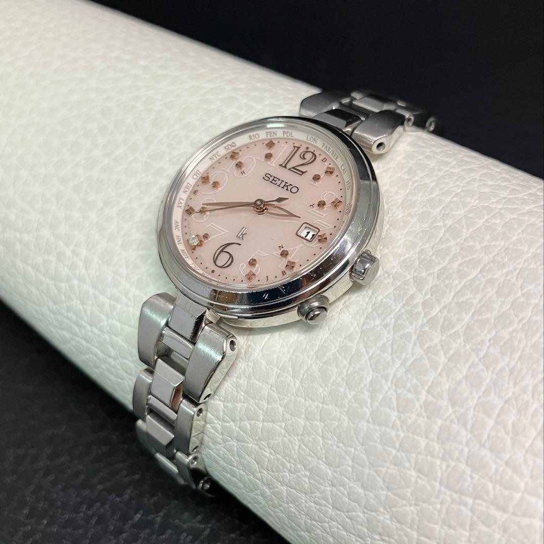 ◆良品◆ ルキア チタン レディダイヤ ソーラー 電波 セイコー レディース