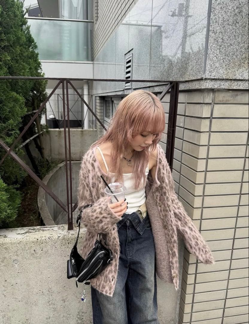 SLY スライ JQ LEOPARD カーディガン M/PNK レオパードニット