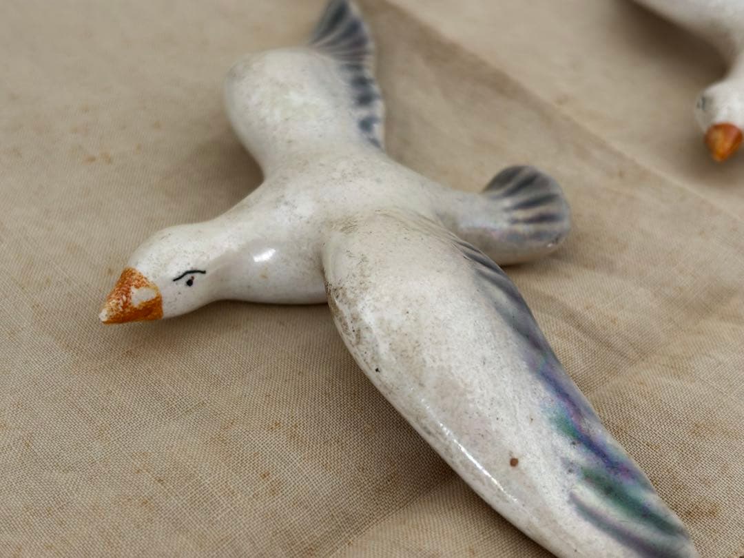 フランス　蚤の市　カモメ　鳥　オーナメント　二羽　ブロカント　陶器製
