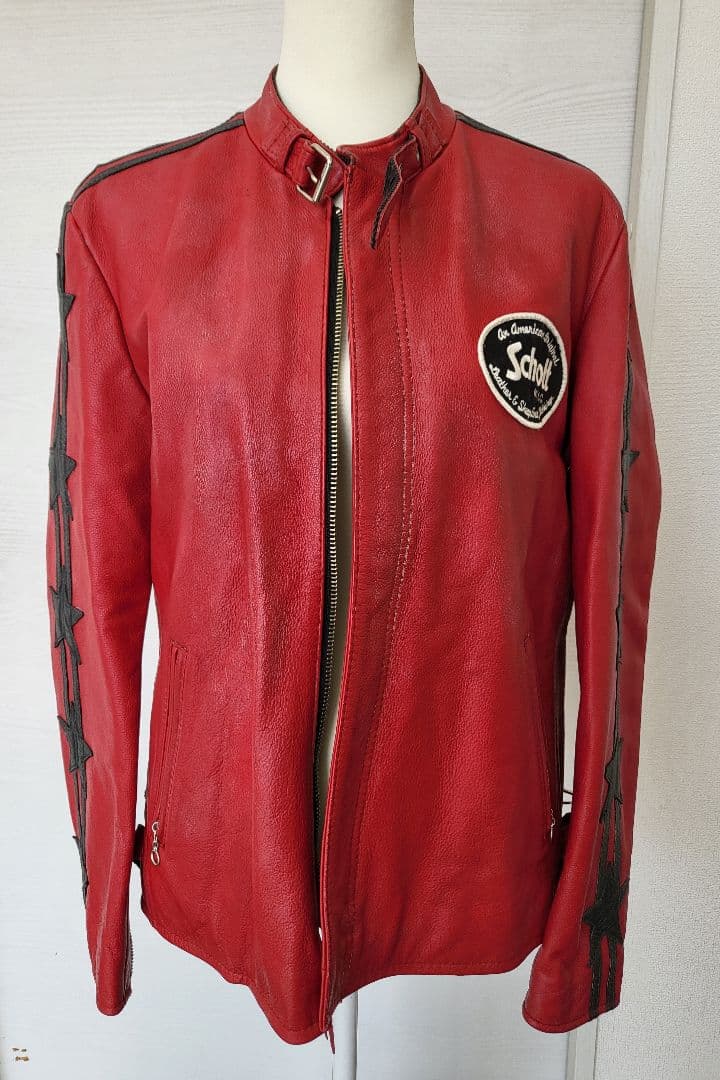 【TK】ショット　100周年記念モデル　レッドレザージャケット 国旗