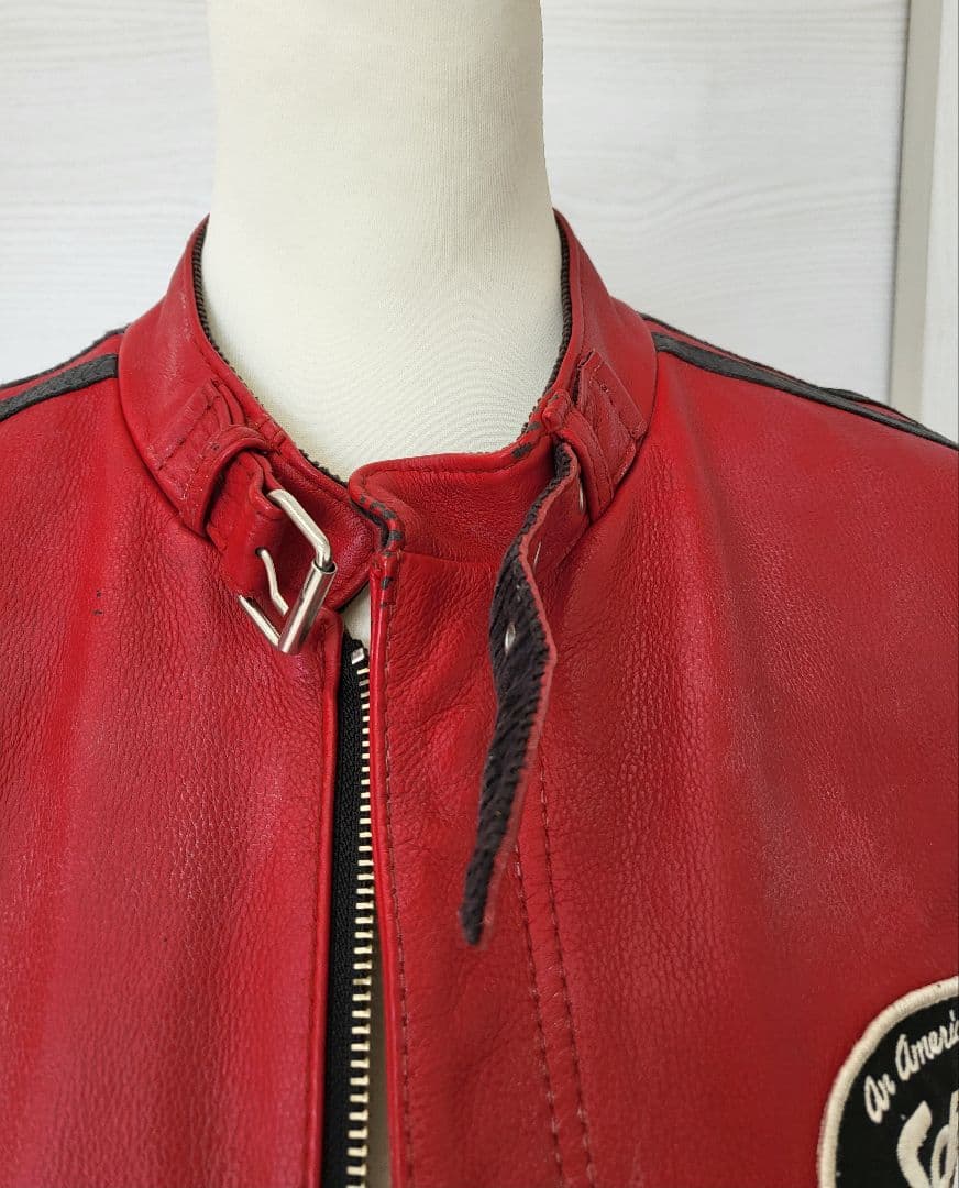 【TK】ショット　100周年記念モデル　レッドレザージャケット 国旗