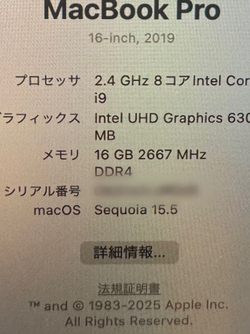 v*9様 MacBook Pro 16インチ（2019年モデル）i9 intel