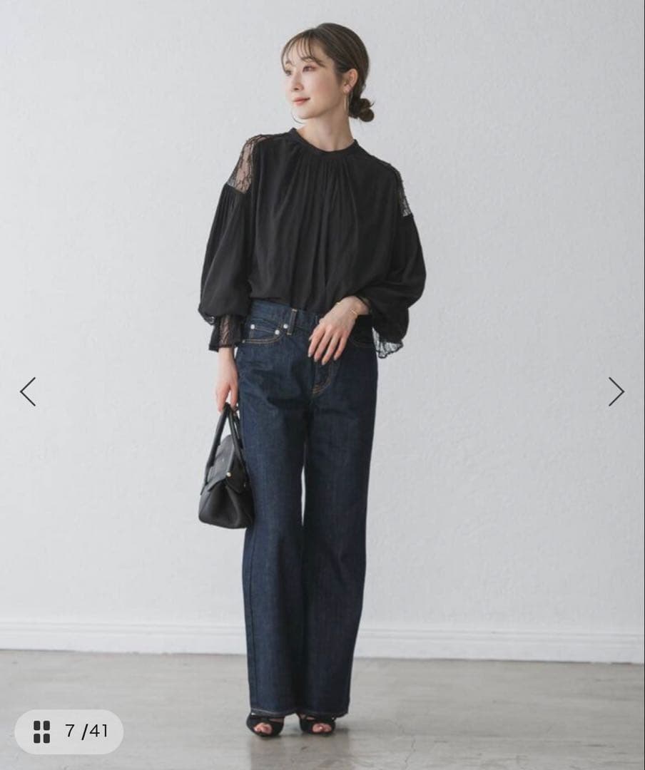 noble レーストリミングフリルカフスブラウス