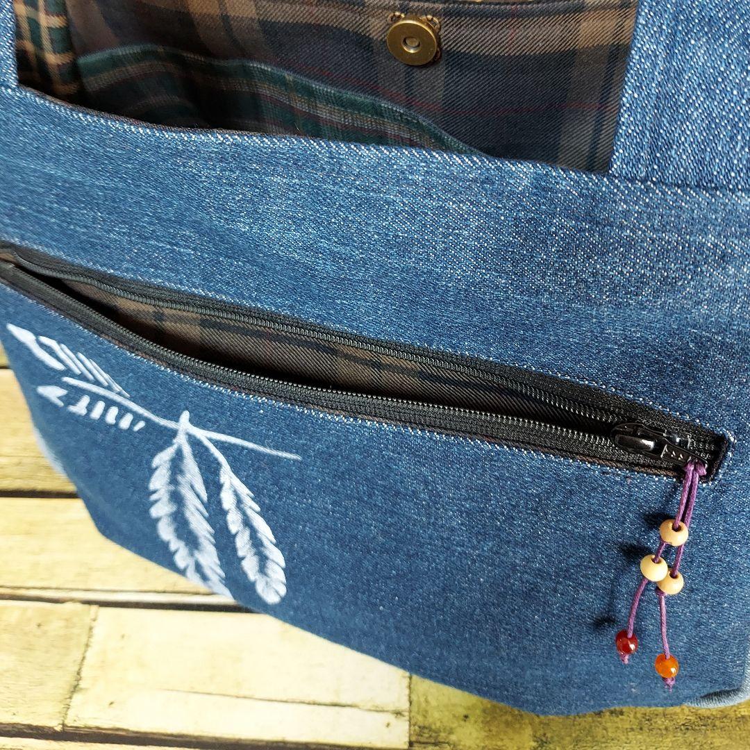 刺繍デニムバック　No.648　デニムリメイク　チューリップバック　丸いバック