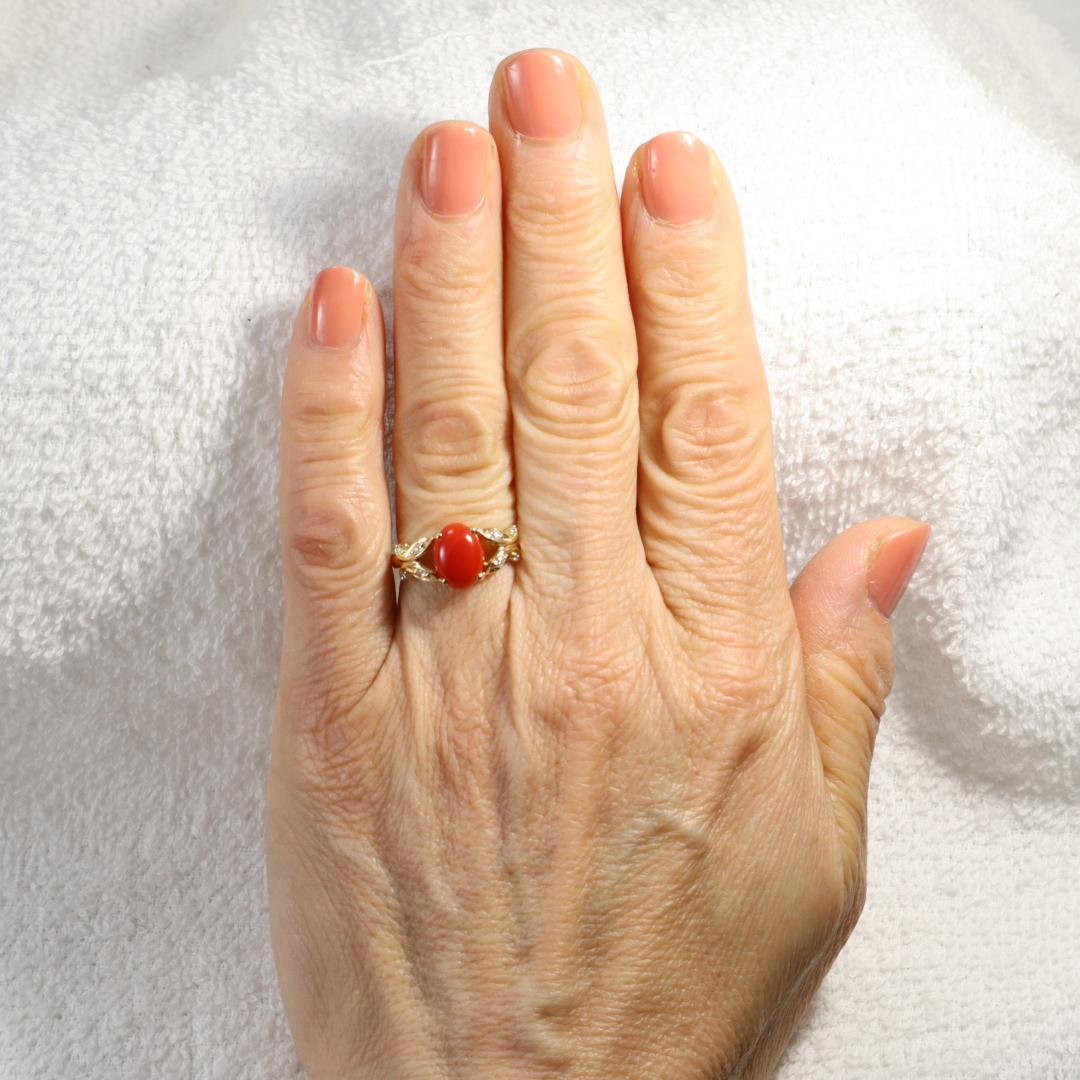 K18サンゴ1.70カラット・ダイヤモンド0.09カラットリング　Size12