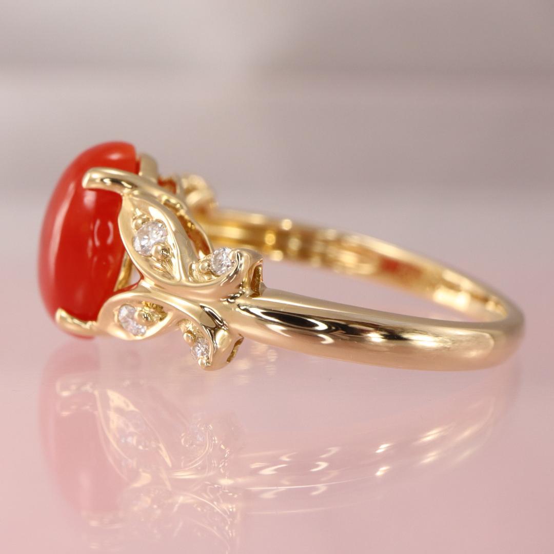 K18サンゴ1.70カラット・ダイヤモンド0.09カラットリング　Size12