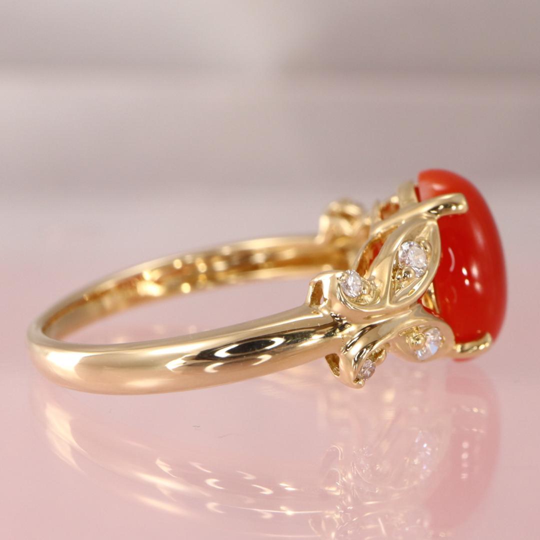 K18サンゴ1.70カラット・ダイヤモンド0.09カラットリング　Size12