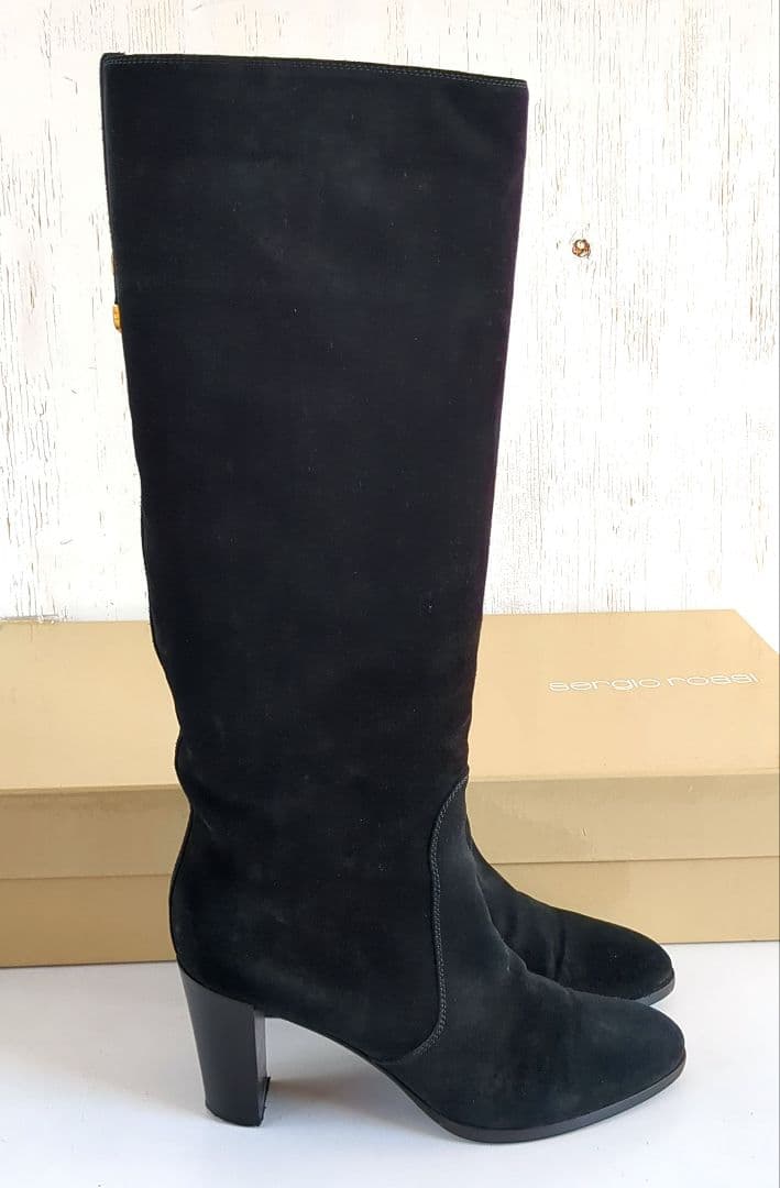 セルジオロッシ*黒 スエード ロングブーツ 高ヒール