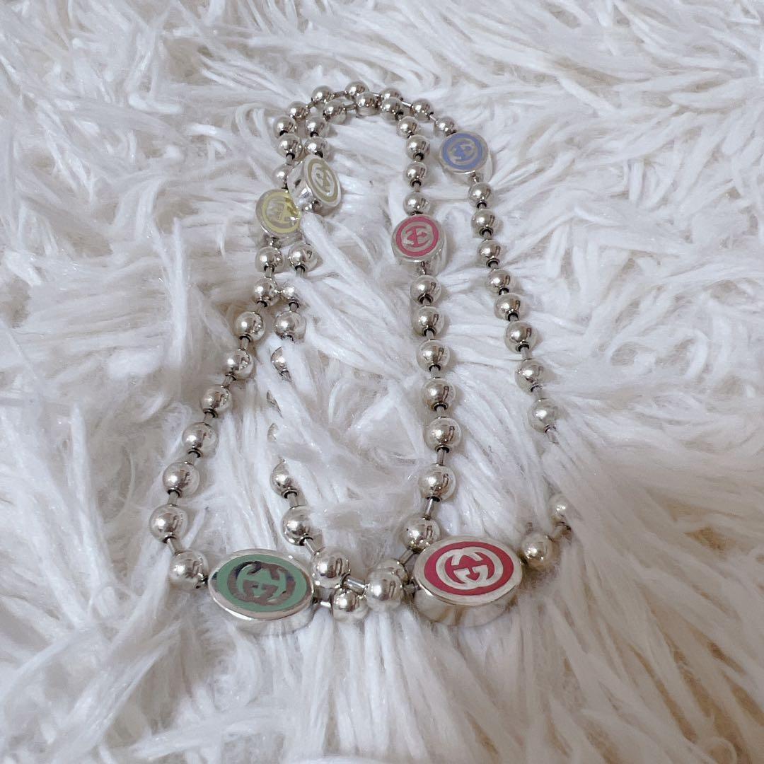 希少✨極美品 グッチ インターロッキングG ボールチェーン ネックレス エナメル