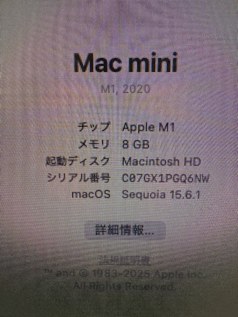 Mac mini (M1, 2020) 　8GB RAM