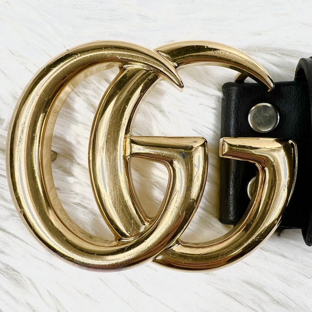 極美品✨GUCCI ベルト 黒 マーモント ゴールド金具 ダブルG