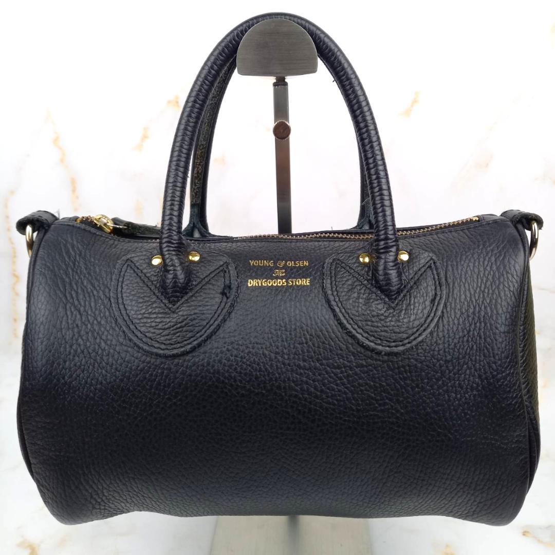 ✨良品✨ ヤング＆オルセン ミニボストンバッグ オールレザー シボ革 ブラック