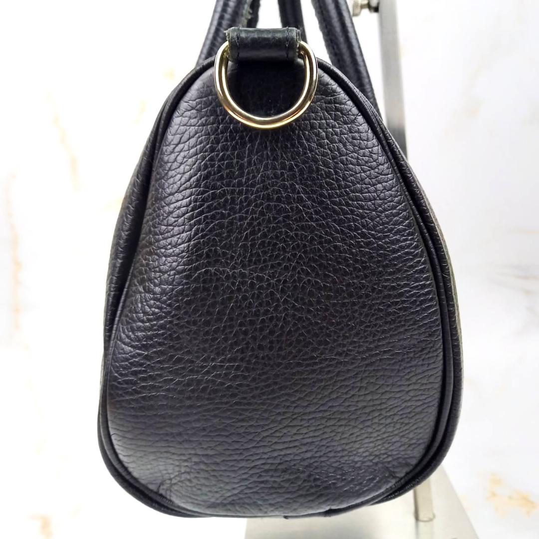 ✨良品✨ ヤング＆オルセン ミニボストンバッグ オールレザー シボ革 ブラック